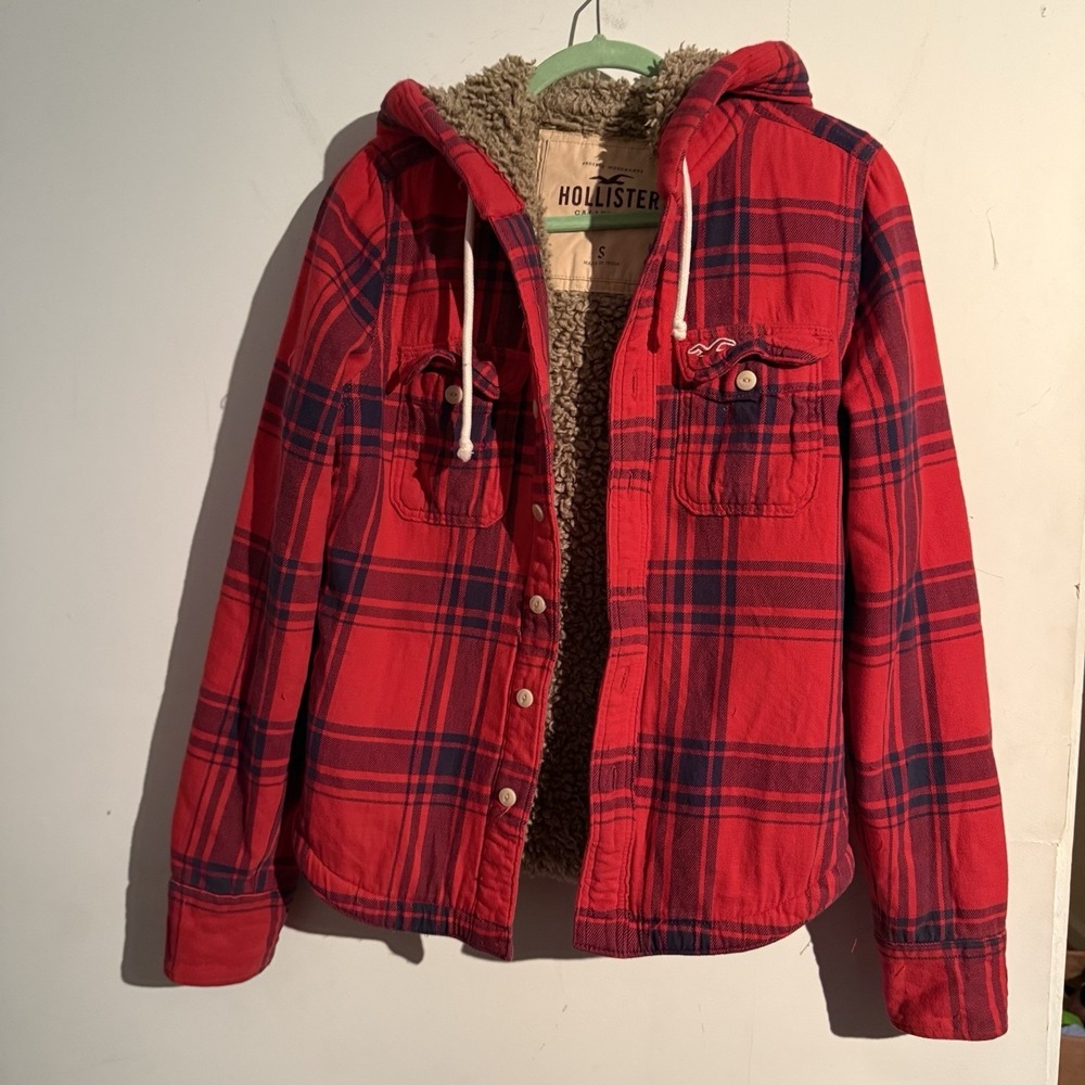 Y2K Hollister Co. Small Men's Sherpa-Lined Hooded Flannel Jacket Outdoorsy